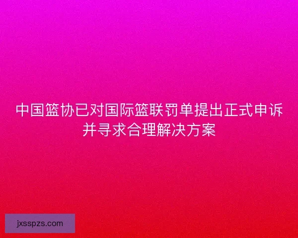 中国篮协已对国际篮联罚单提出正式申诉并寻求合理解决方案